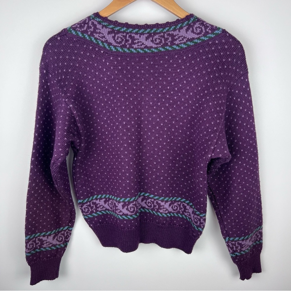 Herman Geist Vintage Hand Embroidered Purple Floral Wool Blend Cardigan Sweater - Picture 7 of 9